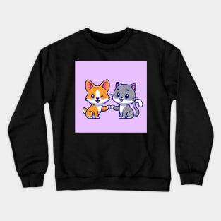 cute-cat-corgi-dog-cartoon-vector-icon-illustration-animal-friend-icon-concept-isolated-premium Crewneck Sweatshirt